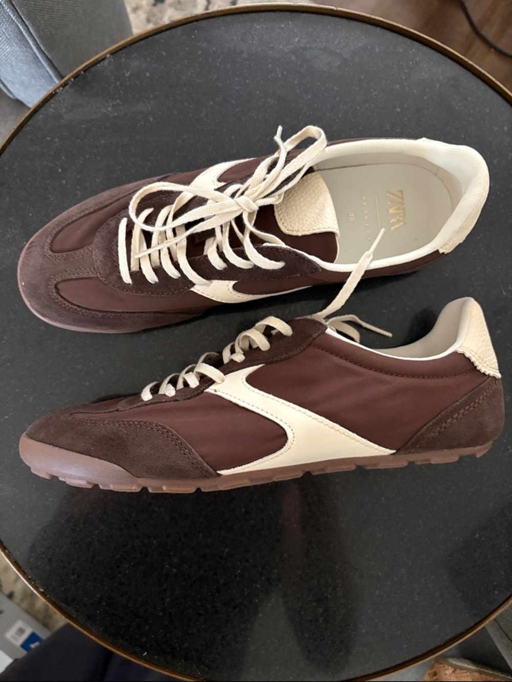 NWOT Zara Women’s Brown & Cream Suede-Trim Runner Sneakers Size 40 / 9